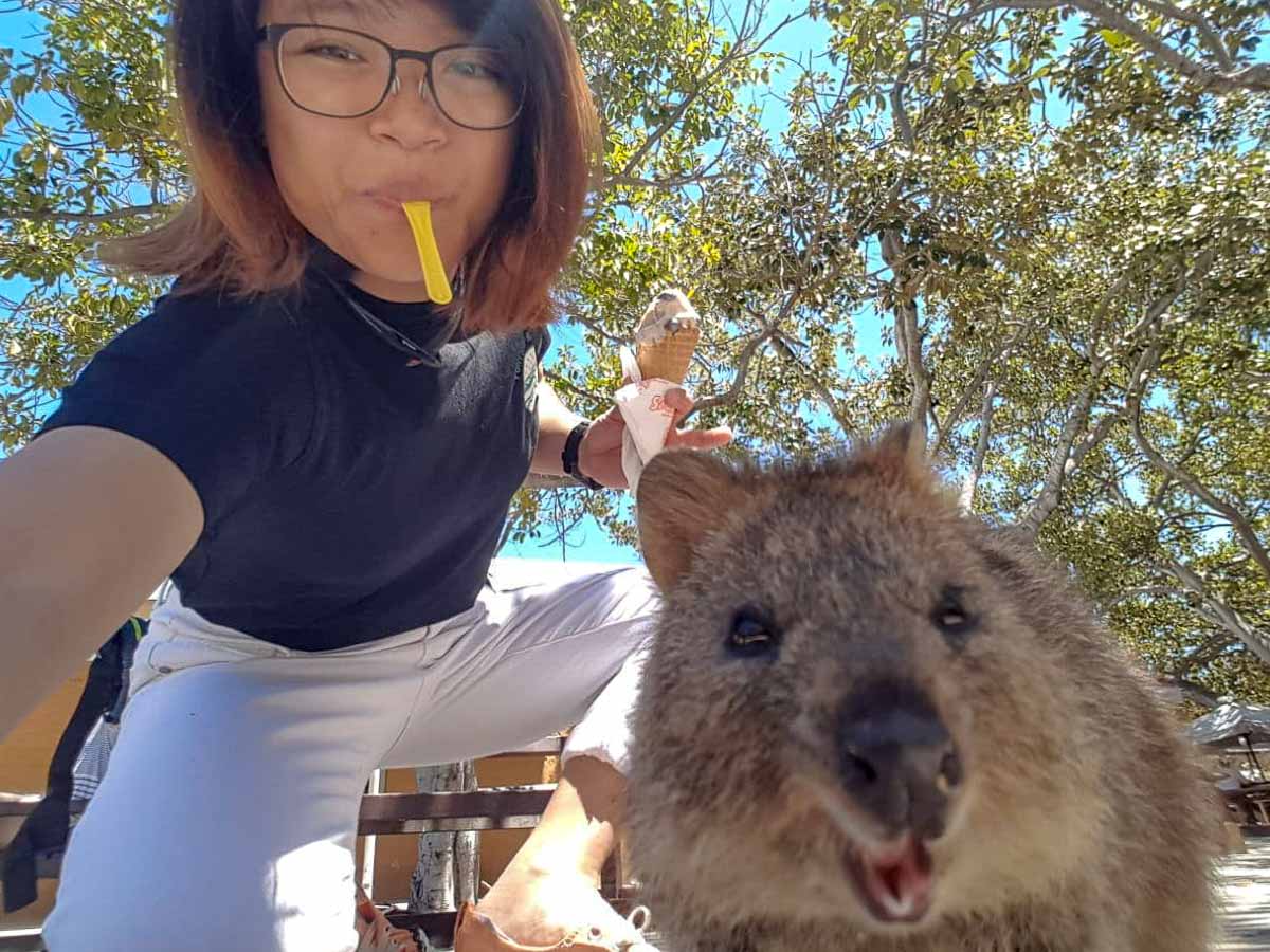 Mich taking Selfies with Quokka