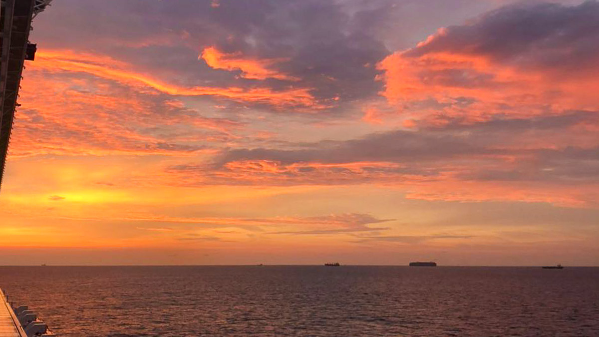 Sunrise view from Balcony - Genting World Dream Cruise to Nowhere