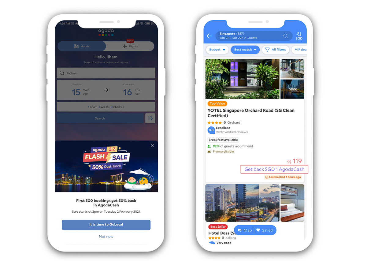 Agoda Singapore Flash Sale Phone Mockup - Agoda 2.2 Sale