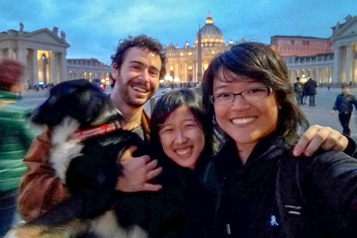 Mich with friend Couchsurfing Host and Dog in Rome Italy - Student Exchange