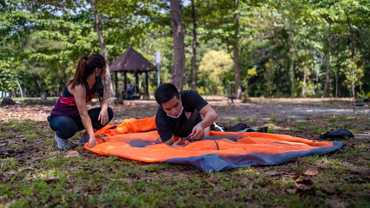 Setting up Camp at Jelutong Campsite - Pulau Ubin