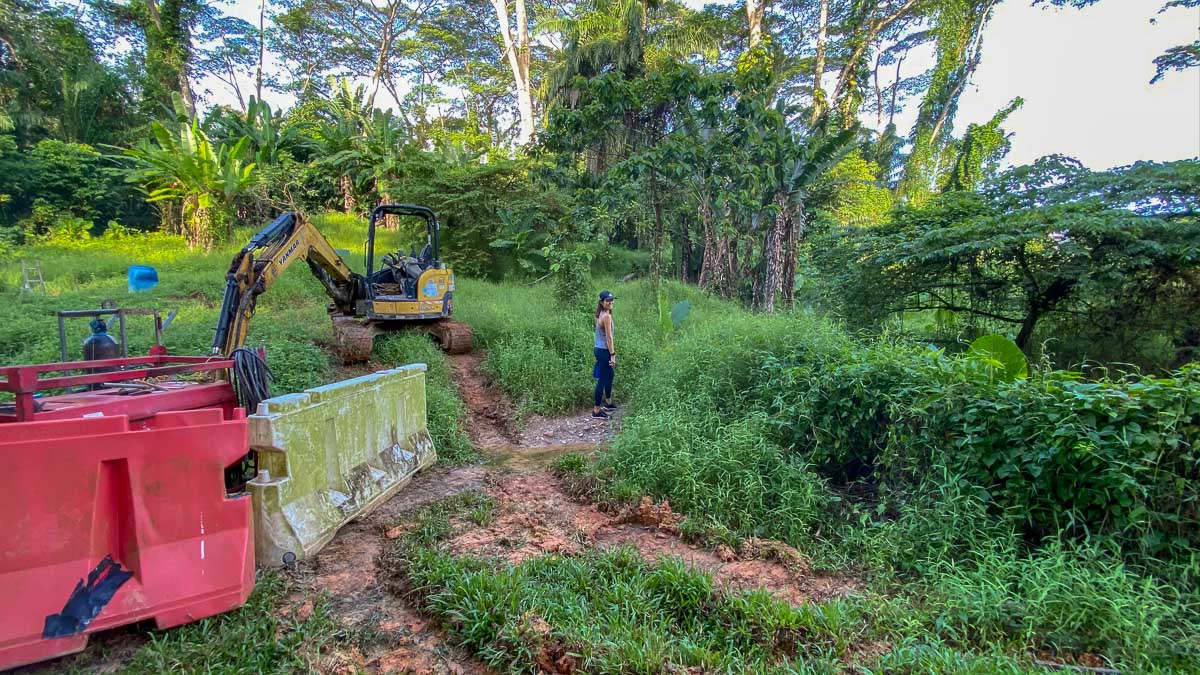 Construction marker towards red beams from the Green Corridor