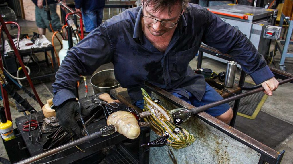 Canberra Glassworks Artist at work in Hotshop - Australia Itinerary