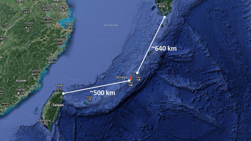 Map of Okinawa from Taiwan and Kyshu - Okinawa different from Japan