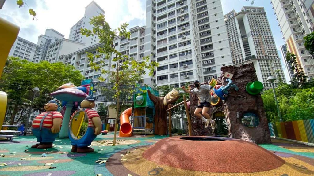 Boy Jumping on Trampoline at The Wonderland Playground 
