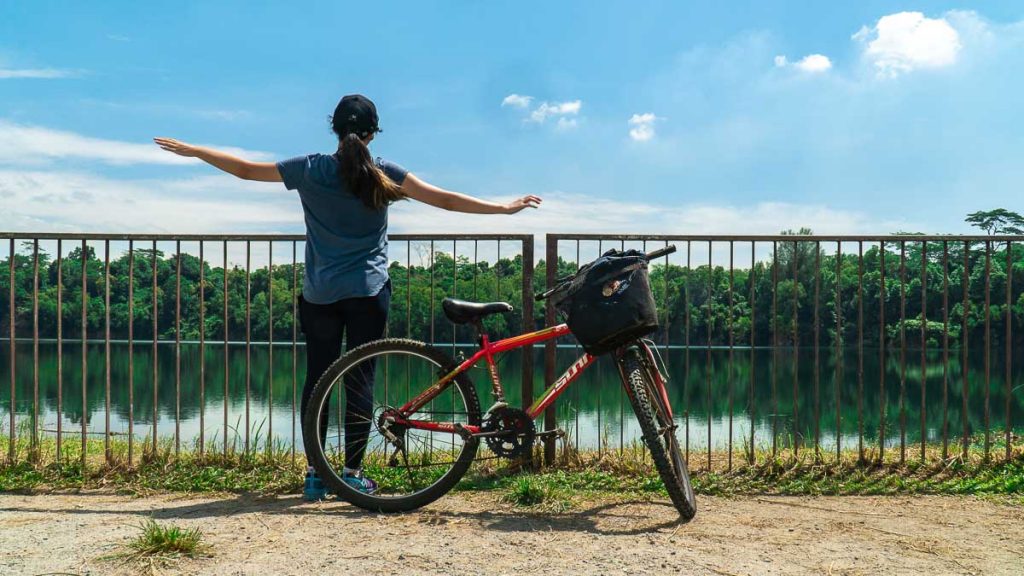 Girl and Bike at Ketam Quarry Pulau Ubin