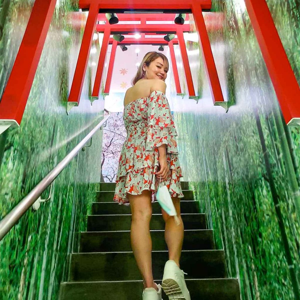 Girl Walking Up Torii Gates