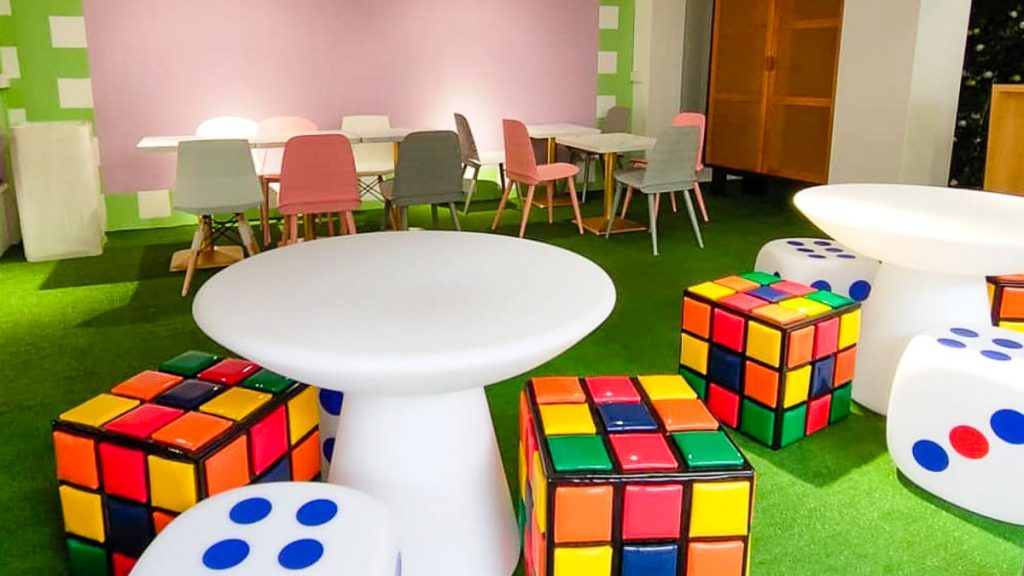 Dice and Rubik Cube Seating at Sweet Hut