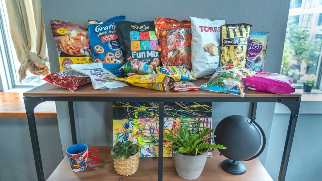 Snacks Stacked on a Shelf