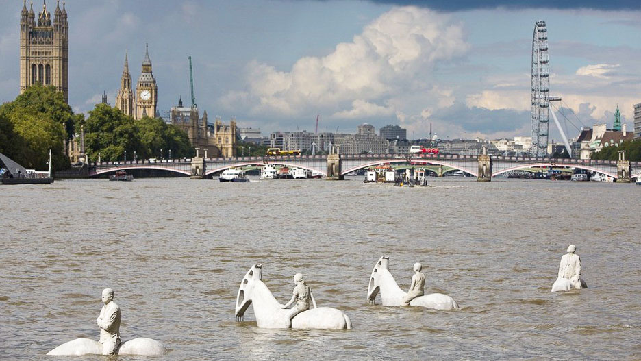 Horsemen Sculpture in River Thames at High Tide