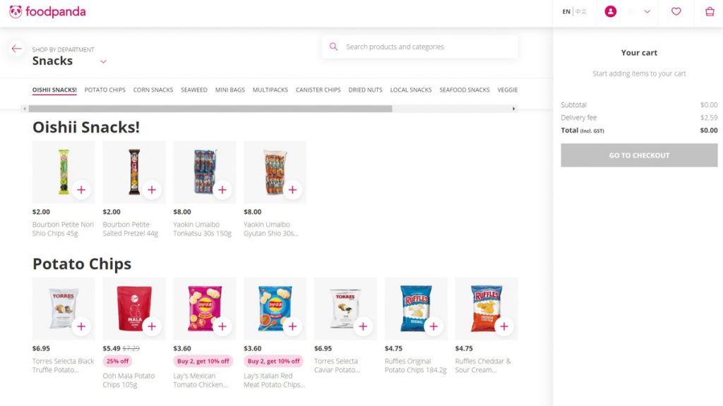 Pandamart Snacks Order Page