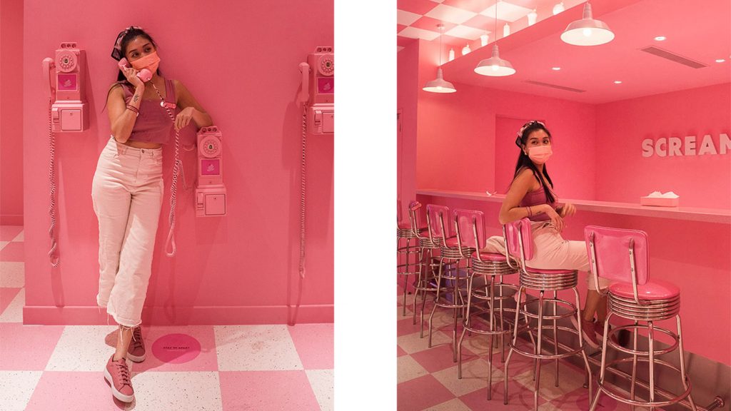 Pink Payphone and Retro Bar Counter Scream Diner - Museum of Ice Cream