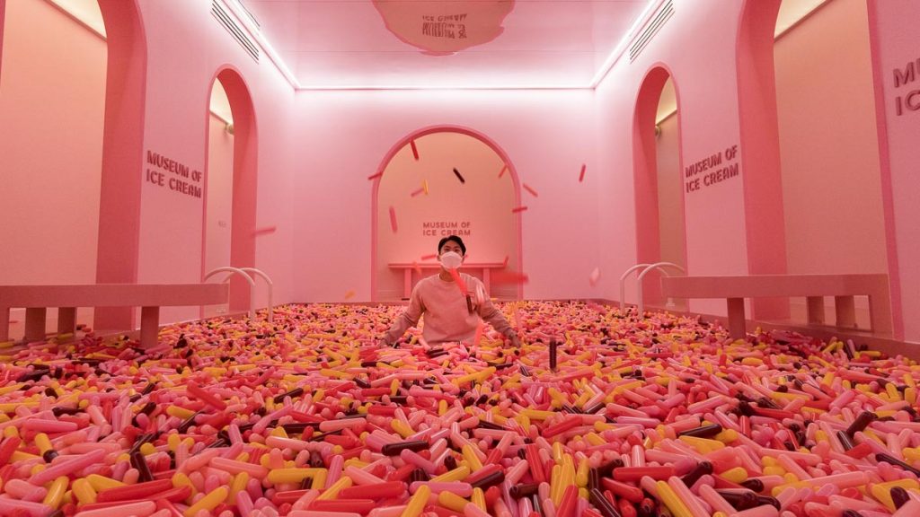 Splashing in the world's largest sprinkle pool - Museum of Ice Cream
