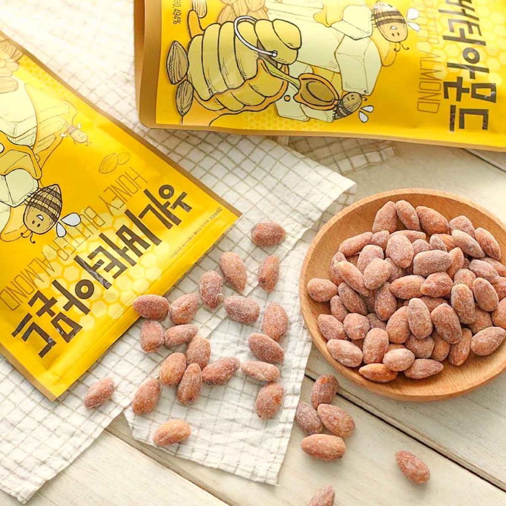Scattered Honey Butter Almonds Snacks Around the World