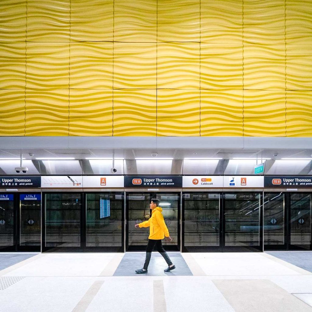 Boy at Upper Thomson Yellow Wavy Lines Station Thomson-East Coast MRT Line