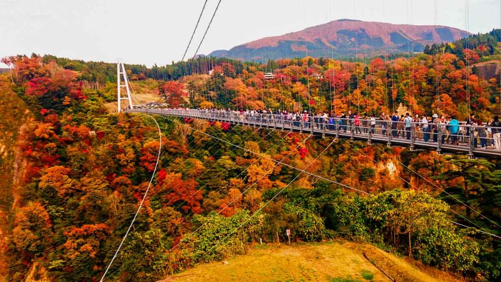 People Crossing Kokonoe Yume Suspension Bridge Oita