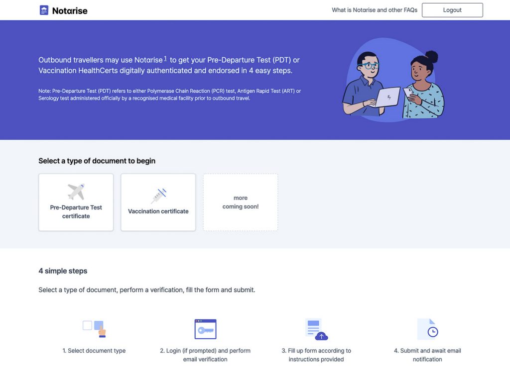 Notarise Digital Vaccination Certificate Website - Singapore Korea VTL