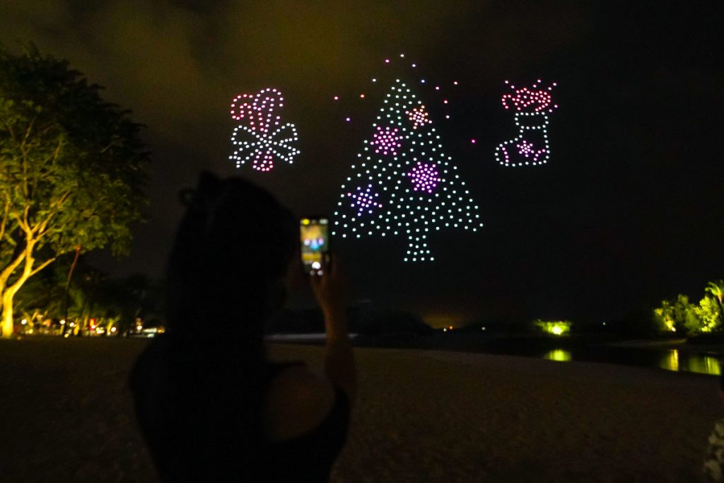 Festive drone display at Palawan beach sentosa - GrabPay Rewards Drone Display 2021