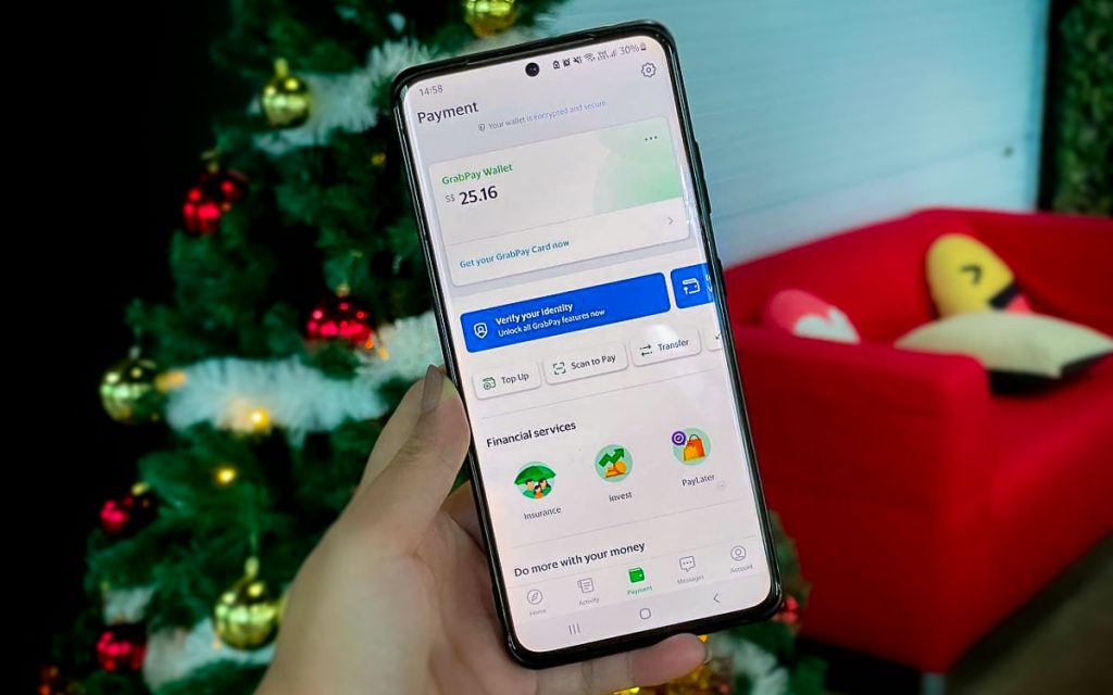 Grab app on phone - GrabPay Rewards Drone Display 2021