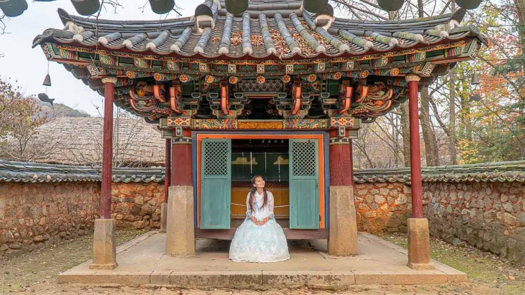 Girl in Hanbok in Historical Home Korean Folk Village - Things to do in Korea