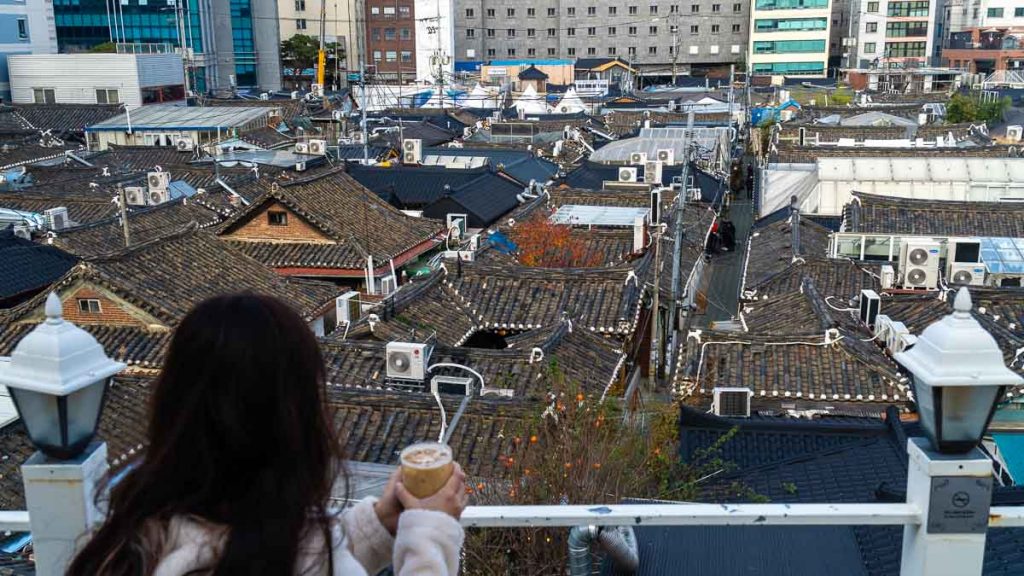 Girl Looking at View of Ikseondong Hanok Singapore South Korea VTL Itinerary