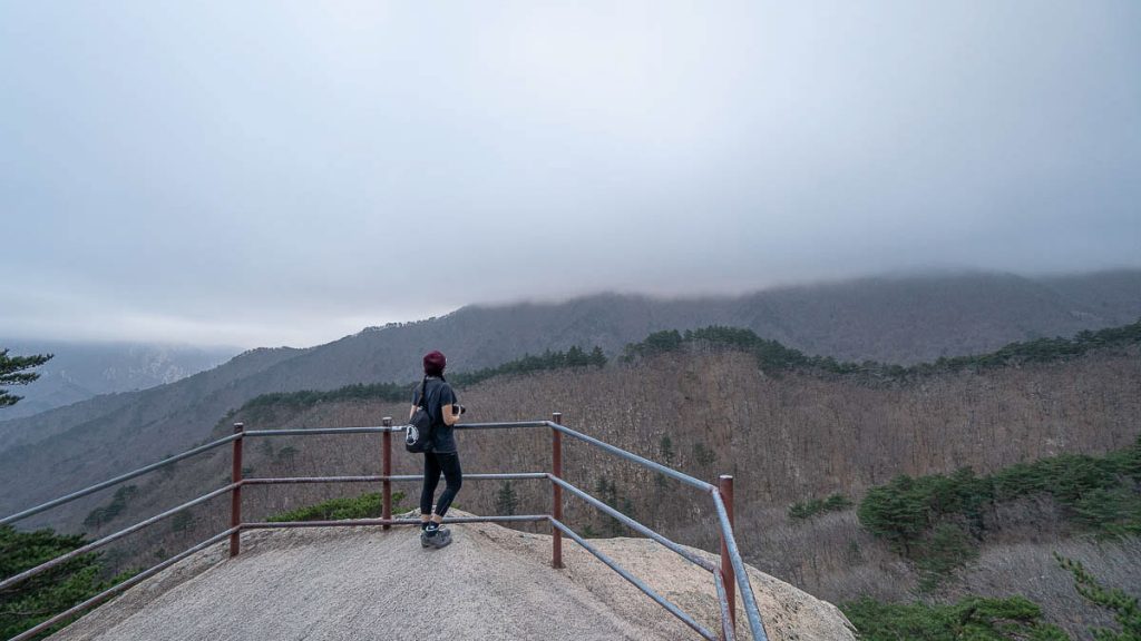 Girl at Ulsanbawi Mid Hike Lookout Point at Seoraksan National Park - Day Trips out of Seoul