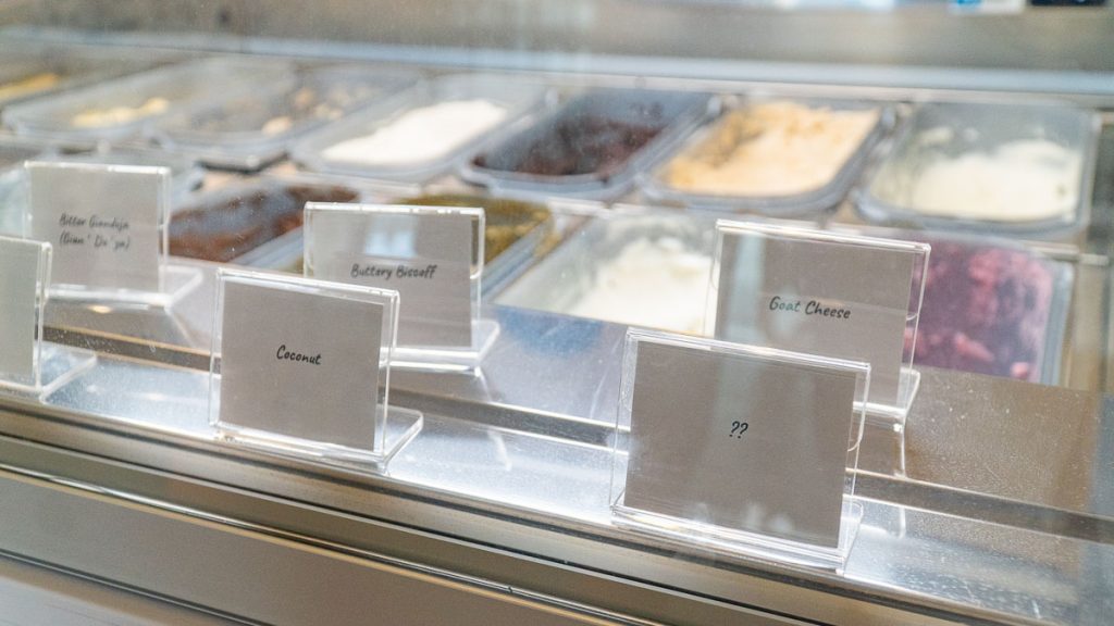 Ice Cream and flavour tags in cafe - Jalan Besar Cafe
