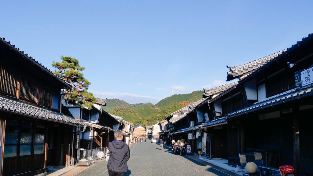 Person Walking Along Street of Udatsu Wall Historical District - Takayama-Hokuriku Area Tourist Pass