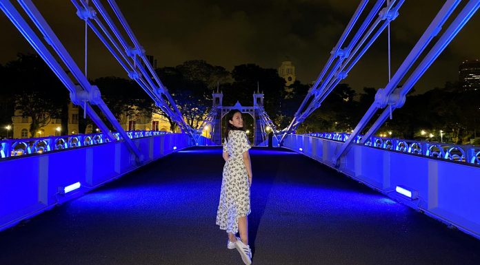 Girl on bridge - iPhone night photography