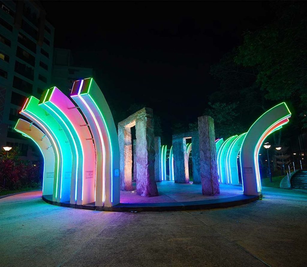 Neon lit instagrammable structures at Fushan Garden Woodlands - LTA OTWStories Hiddens Gems Around the Neighbourhood-1