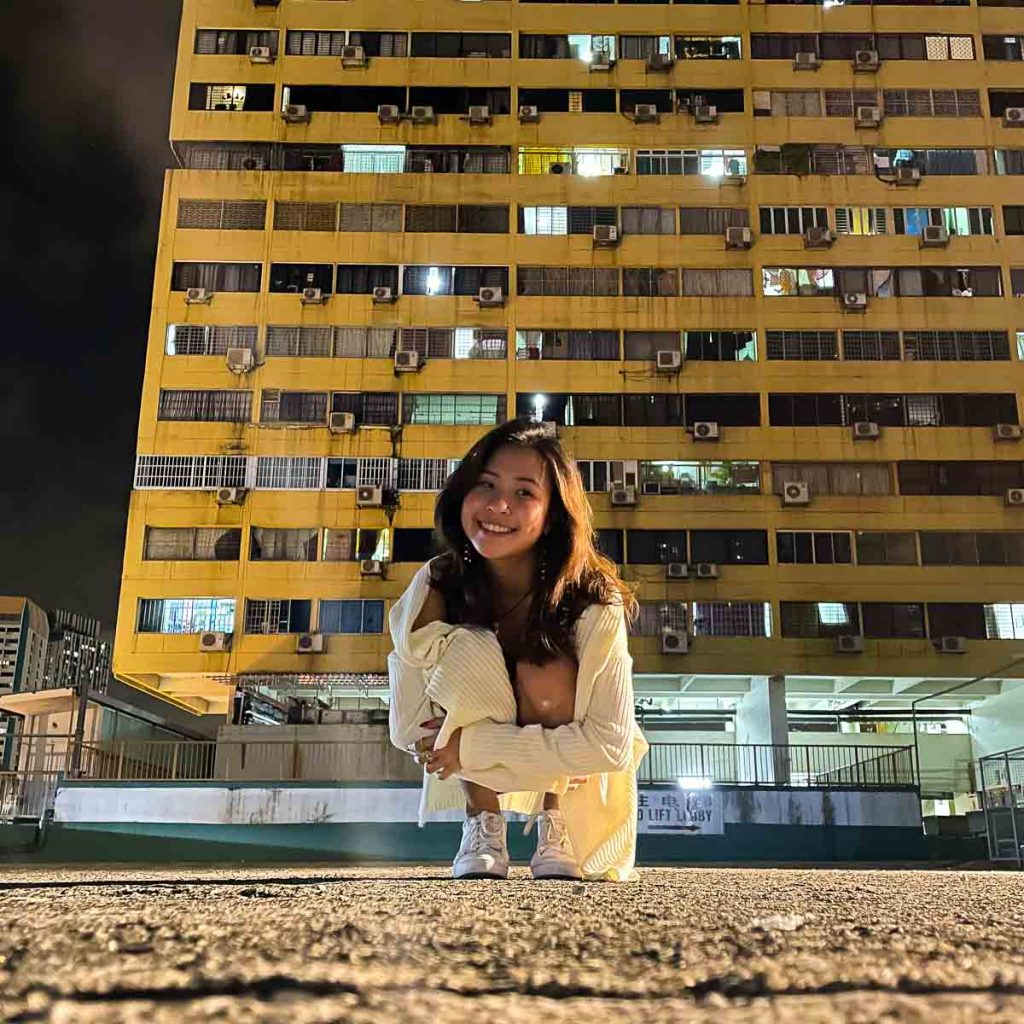 Girl posing at People's Park Complex Carpark - Instagrammable spots in Singapore
