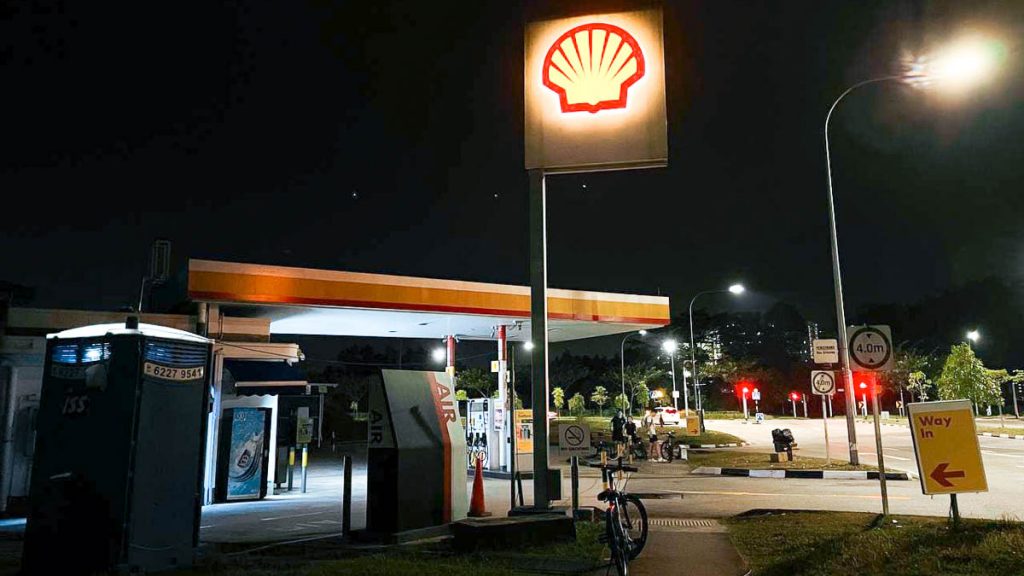 Petrol kiosk at night - Night Cycling Singapore