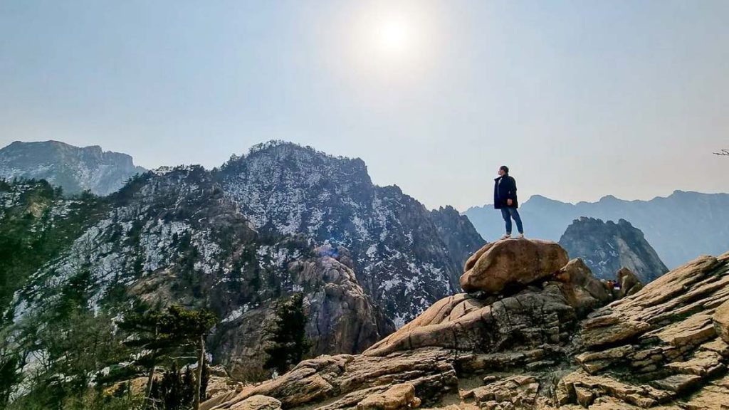 Man standing with Seoraksan Peak in the background