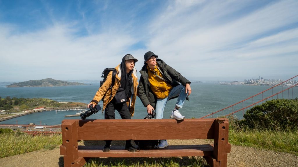 2 Friends Posing at Battery Spencer - San Francisco Itinerary