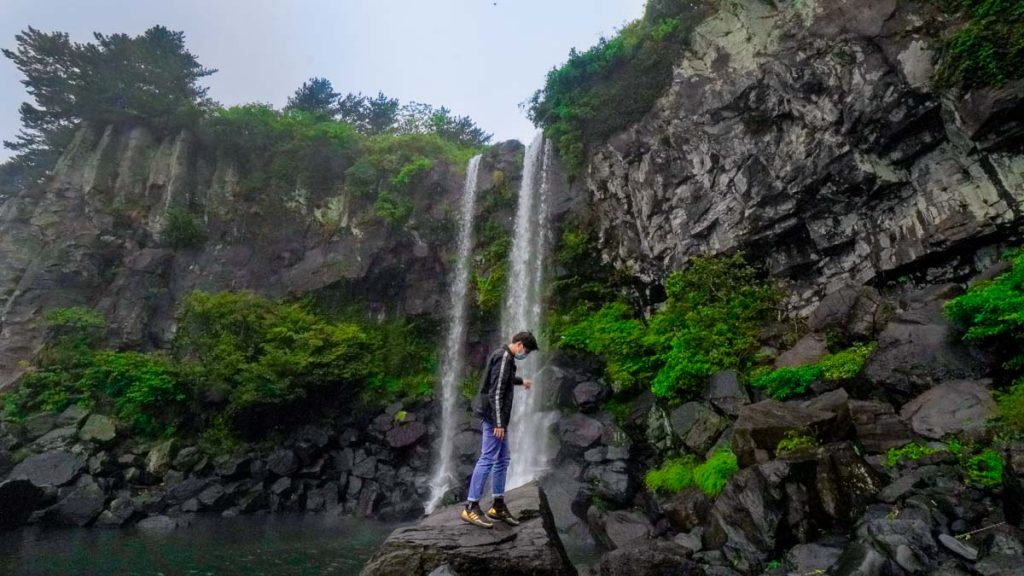 Boy at Jeongbang Waterfall - Things to do in Korea