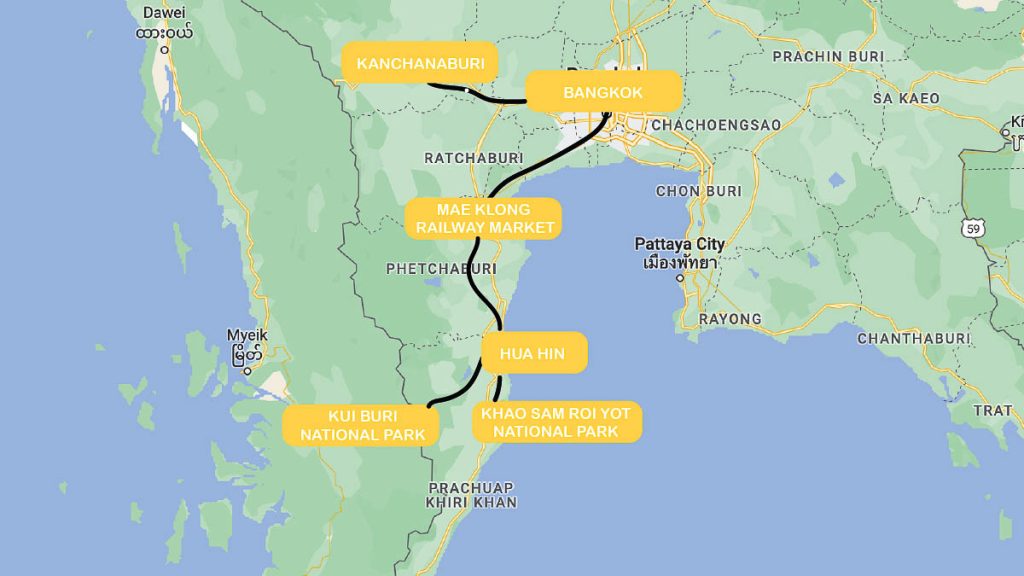 Thailand Road Trip Map - Bangkok Itinerary
