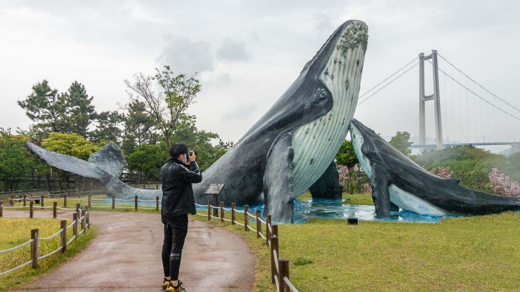 Man Taking Picture of Whale Sculpture - Busan Hidden Gems