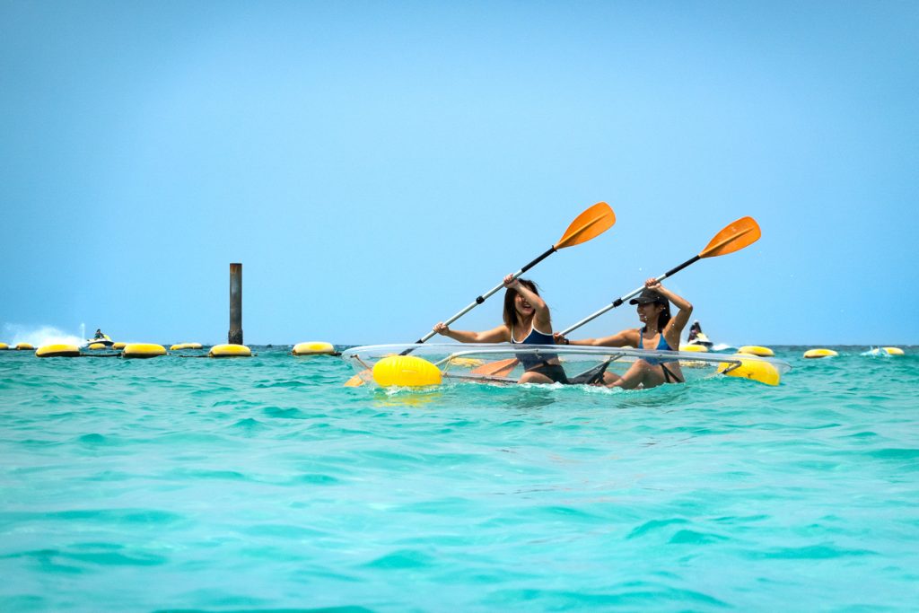 Kayaking in a glass bottom boat in Koh Larn Island Thailand