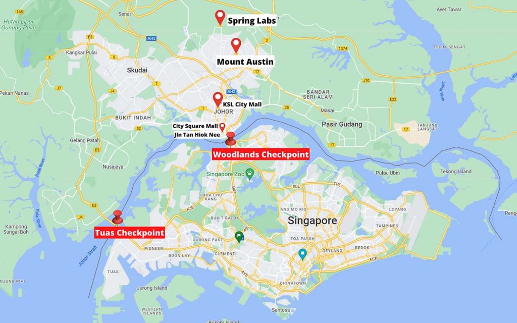 Map of JB from Singapore - Visiting Johor from Singapore