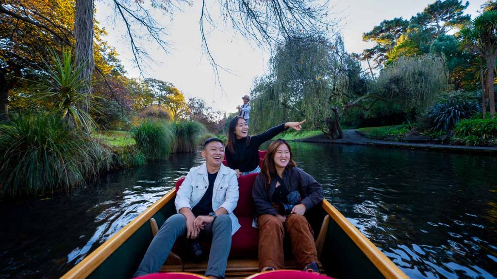 Friends on a christchurch punt ride - New Zealand off-peak guide