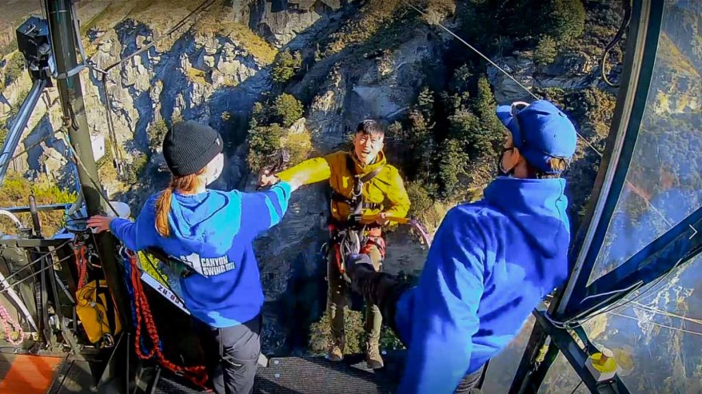 Man Sparta Kicked down Canyon Swing - New Zealand South Island