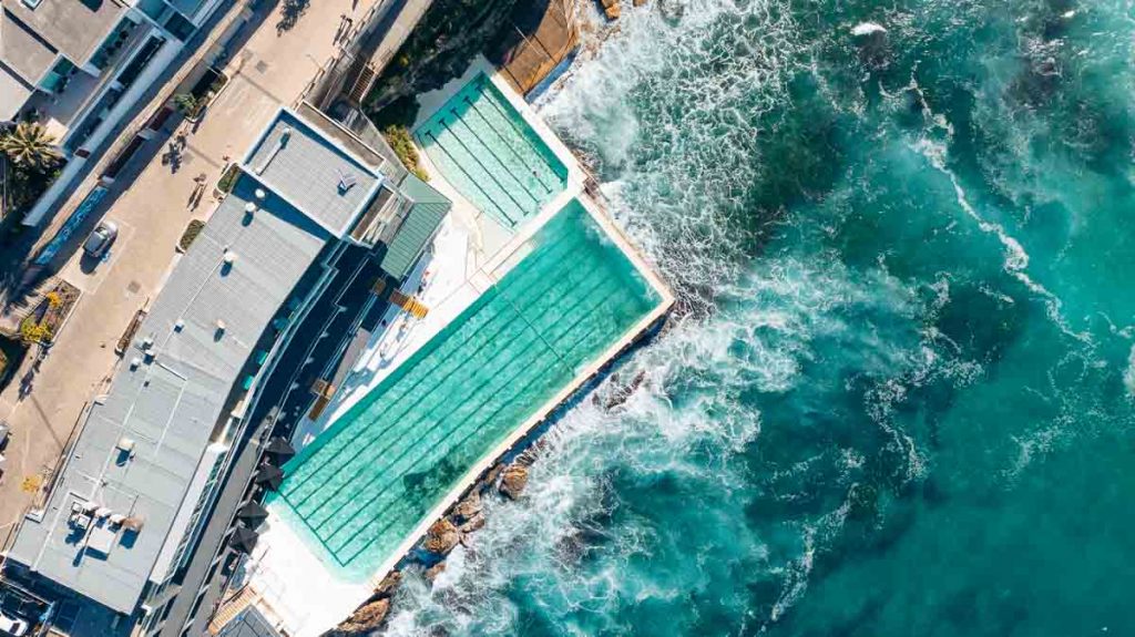 Sydney Bondi Beach Drone Shot of Bondi Icebergs - New South Wales Itinerary Bucket List Road Trip