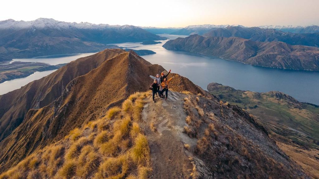 Wanaka Roys Peak Summit Drone Shot During Sunset - New Zealand South Island Guide