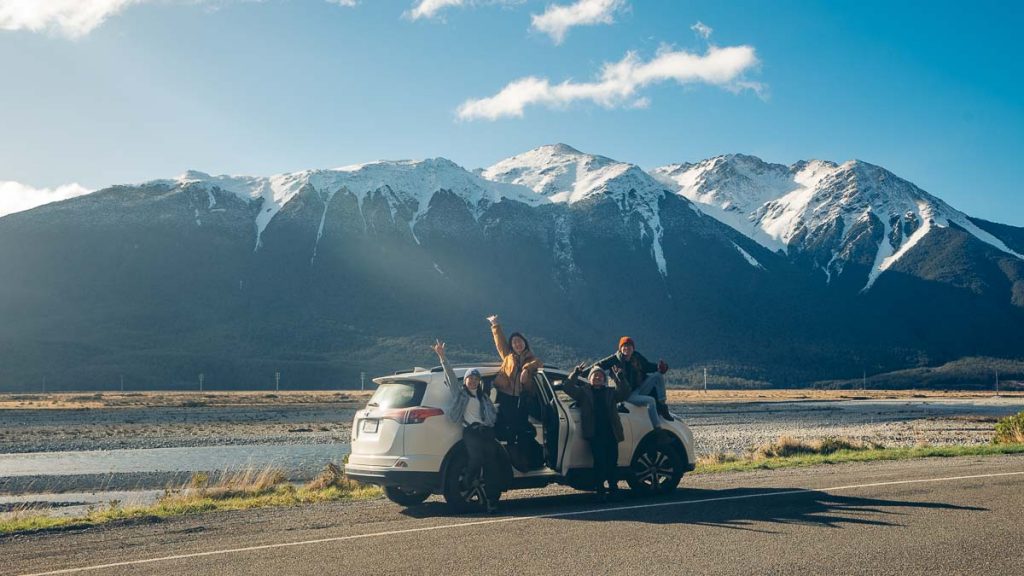 Car Group Photo at Arthur's Pass - New Zealand Road Trip