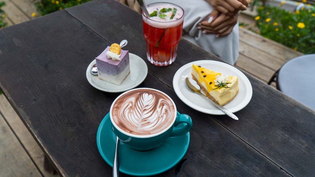 Cake and coffee at cafe Tui Mo To Da Lat