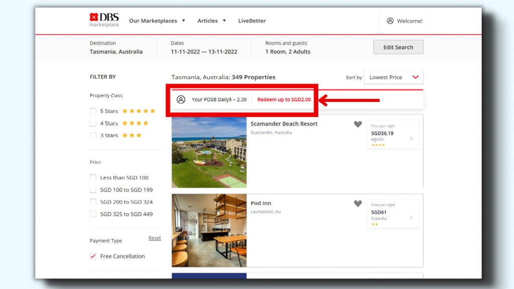 DBS Travel Leisure MarketPlace screengrab - Travel budget tips