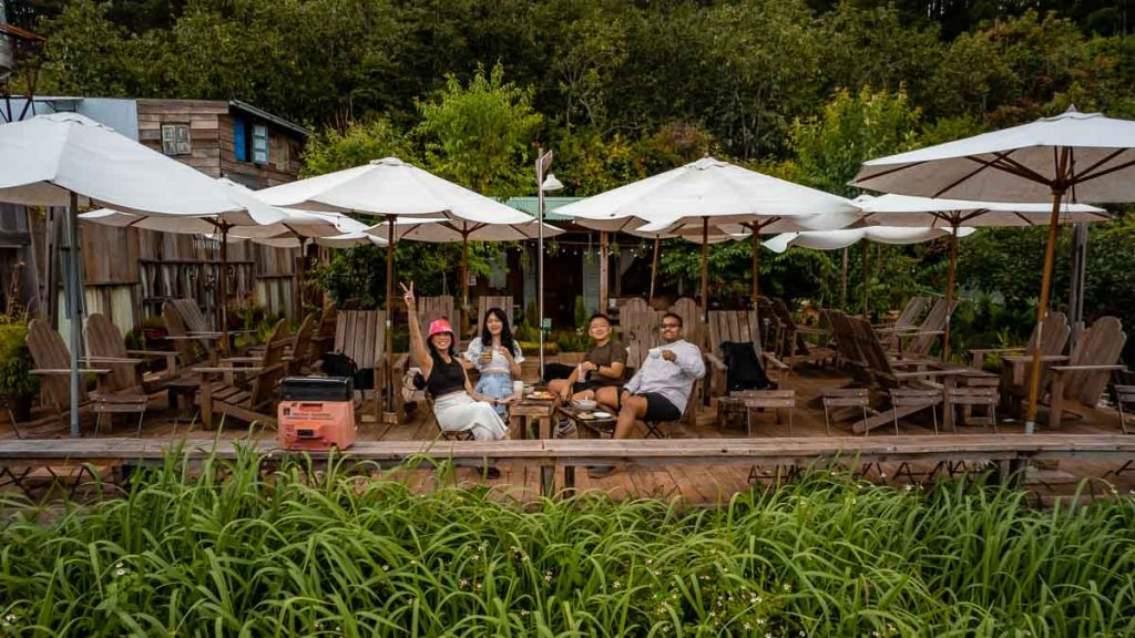 Da Lat Cabin in the Woods Drone Shot of Diners Enjoying Food - Da Lat Guide