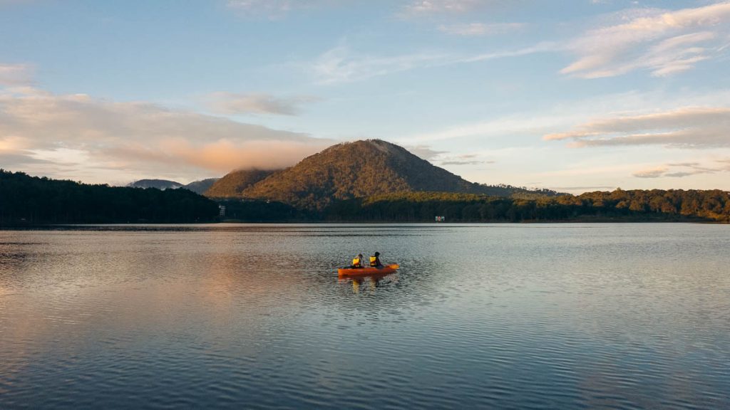Dalat Tuyen Lam Lake Kayaking Tour Sunrise Drone Shot - Southern Vietnam Itinerary