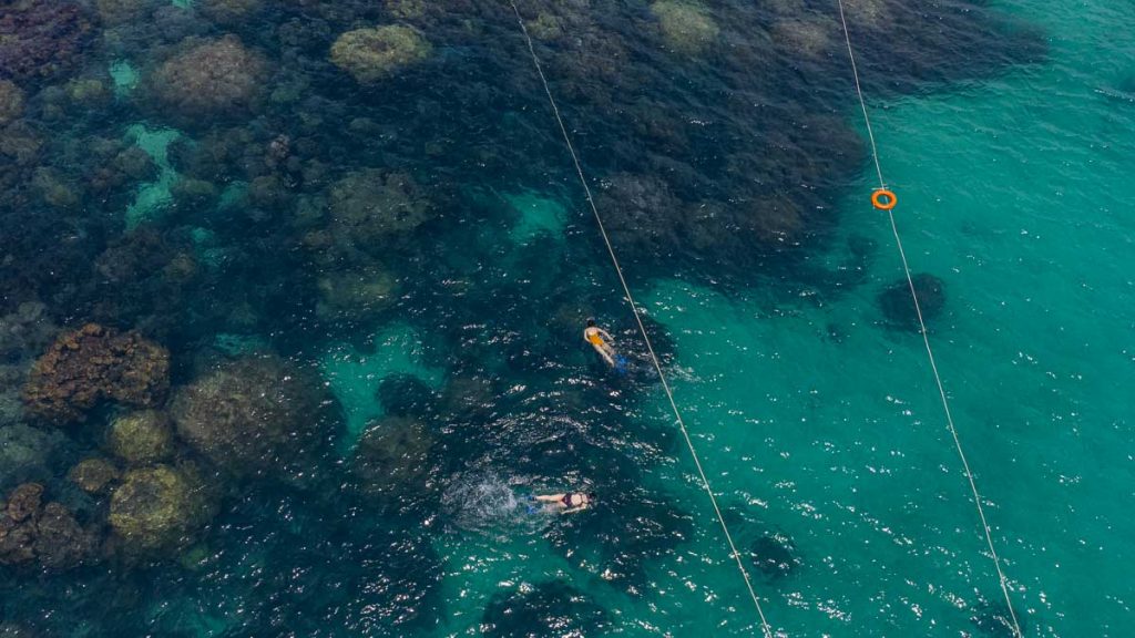 Phu Quoc Island Hopping Gam Ghi Island Drone Shot of Snorkelling - Vietnam Guide