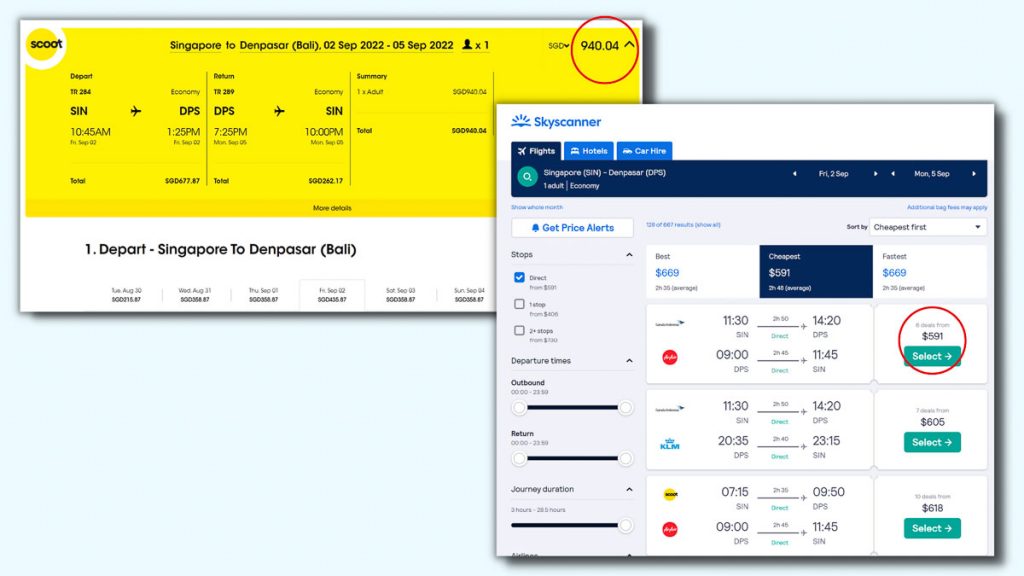 Price comparison of direct and flight aggregator site - Travel budget hacks